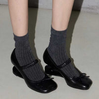 Womens Square Heel Shoes With Bow Accent
