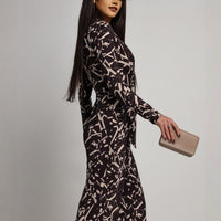 European And American V-neck Printed Long-sleeve Jumpsuit