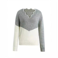 New Plus Size Autumn And Winter V-neck Color Matching Sweater For Women