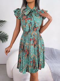 Women's Elegant Floral Print Tie Waist Flowy Pleated Skirt