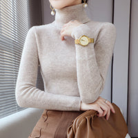 Slim Fit Women's Turtleneck Short Pure Wool Sweater