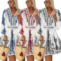 Fashionable V-neck Printed Dress For Women