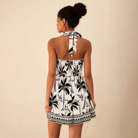 Printed Lace-up Sleeveless Halterneck Slip Dress For Women
