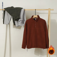 New Loose Drawstring Fleece-lined Half Zipper Sweater