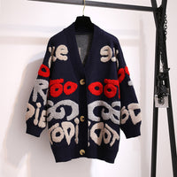 Foreign Trade Korean Style Loose And Idle Style Letter V-neck Mid-length Sweater