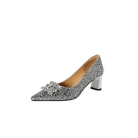 New Chunky-heel Rhinestone Square-strap Pumps