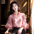 Three-dimensional Petals Solid Color Lantern Sleeve Top Slimming Shirt