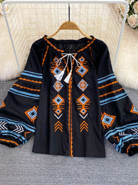Embroidery Slimming Lantern Sleeve Doll Top