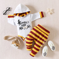 Long Sleeve Hooded Top Striped Trousers Rompers Jumpsuit Suit