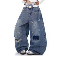 Women's Distressed Patch Washed Curved Blade Jeans