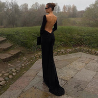 AutumnWinter Sexy Backless Long Sleeve Dress With Chain Detailing