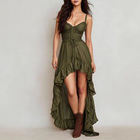 Women's Fashion Vintage Irregular Dress With Ruffled Hem