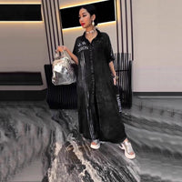 Spring Summer Mid-Length Denim Printed Dress