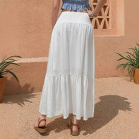 High-waisted Pleated Elastic Waist Skirt Solid Color With Pockets A-line Silhouette