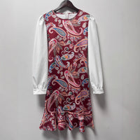 Color-block Lantern-sleeve Waist-cinched Elegant Mermaid Dress