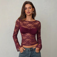 Women's Lace Sheer Long-Sleeve Top