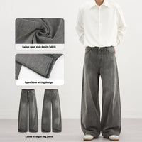 Mens Simple Basic Washed Gray Denim Jeans For FallWinter