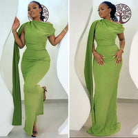 Slim Fit Elegant Solid Color One Shoulder Long Dress