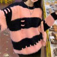 Women's Sweater Thick Gentle Loose Lazy Stripe Japanese Retro