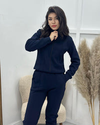 Solid Color Skin Friendly Womens Outerwear Set Featuring A Stand Up Collar And Zipper