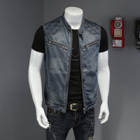 Men's Motorcycle Stand Collar Denim Vest