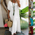 Casual Slash Neck Short Sleeve Cotton Linen Solid Color Womens Dress