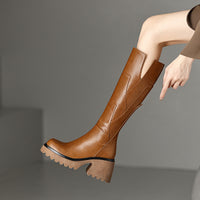 Brown Women's Platform Below The Knee Boots