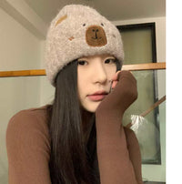Capybara Bear Cartoon Knitted Beanie For FallWinter