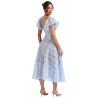 Retro Lace High-Waisted Slimming V-Neck Short-Sleeve Maxi Dress