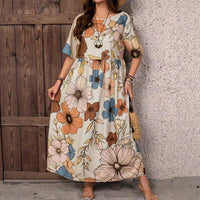 Vacation Short-Sleeve Crew-Neck Floral Print Dress