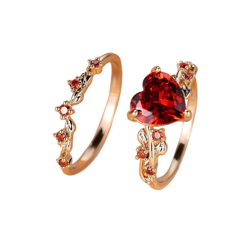 Women's Zircon With Diamond Heart-shaped Ring