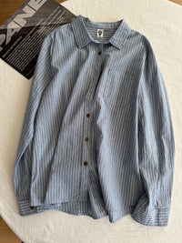Vertical-striped Long-sleeve Shirt Womens Figure-flattering Versatile Casual Top