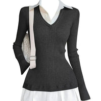 Autumn And Winter Preppy Style Fake Two-piece Mini Knitted Shirt