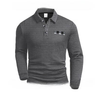 Trendy Casual All-matching Printed Long Sleeve Waffle Polo Sweater