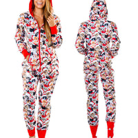 Snowman Print Hooded Homewear Jumpsuit