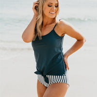 Split Sling Striped Print Bikini Swimsuit