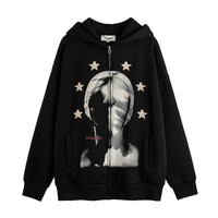 Depressed Abstract Printing Fleece Cardigan Sweater