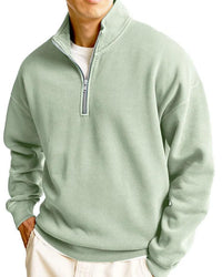 Simple Loose Long Sleeve Men's Zipper Solid Color Stand Collar Sweatshirt