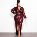 Womens Glossy V-Neck Slim-Fit Dress