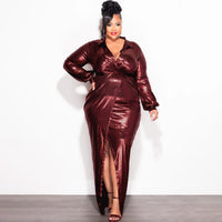 Womens Glossy V-Neck Slim-Fit Dress