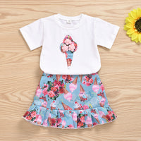 Two-piece Ice Cream Printed Short-sleeved Fishtail Skirt
