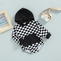 Plaid Long Sleeve Hooded Panda Bag Romper
