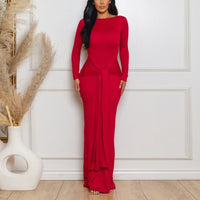 Autumn New Solid Color Long-Sleeve Elegant Waist-Cinching Backless Dress For Women