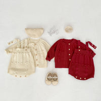 Infant Women's Sweater Hand-hook Bubble Ball Knitted Romper And Coat Two-piece Set