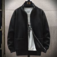 Autumn And Winter Leisure Fleece-lined Men's Cardigan Long Sleeve Youth Popularity Stand Collar Sweater