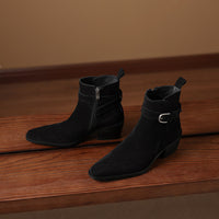Suede Leather Chunky-heel Autumnwinter Fleece-lined Suede Boots