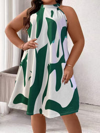 V-neck Sleeveless Fashionable Printed Vertical-Striped Beach Dress For Women