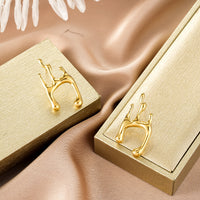 Oval Stainless Steel Earrings, Trendy Geometric Heart Texture, 18K Gold Plated Ear Studs, Titanium Steel