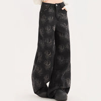 Womens High-waisted Loose-fit Washed Denim Jeans With A Printed Design