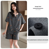 Short Sleeve Shorts Pajamas For Women, Thin V-neck Cardigan Homewear